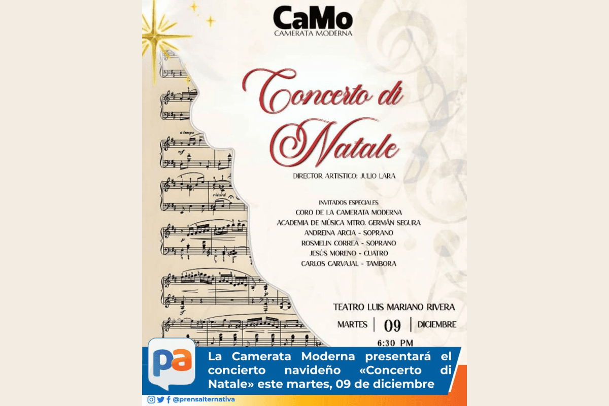 La Camerata Moderna presentará el concierto navideño «Concerto di Natale» este martes, 09 de diciembre, en el Teatro Luis Mariano Rivera.